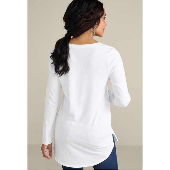 SOFT SURROUNDINGS • Women’s White Isabel Pima Long Sleeve V-Neck Tee Shirt Top - Picture 4 of 8